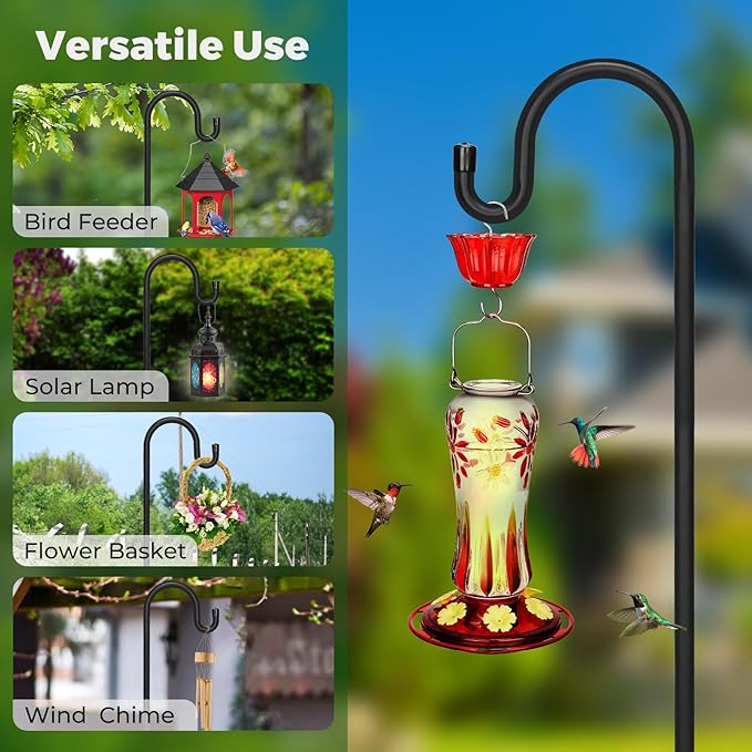 Kingsyard 2 Pack Adjustable Shepherd Hooks for Outdoor - 76 INCH Heavy Duty Bird Feeder Pole with 5 Prong Base, Hummingbird Feeder Stand, Garden Plant Baskets, Weddings Decor, Solar Light Lanterns