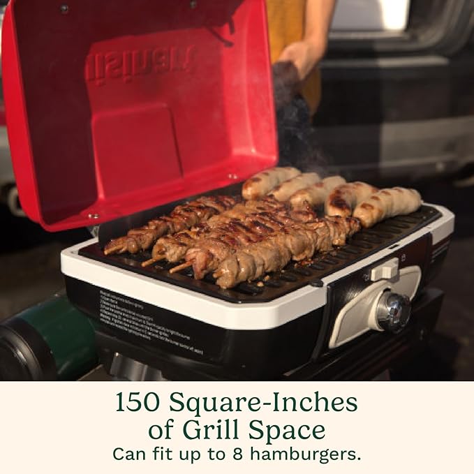 Cuisinart Petite Gourmet Portable Gas Grill with VersaStand, Compact Portable Grill Propane, 150 Sq. In. Cooking Surface, 5,500 BTU Burner Small Gas Grills for Camping, BBQ, Adjustable Base, Handles