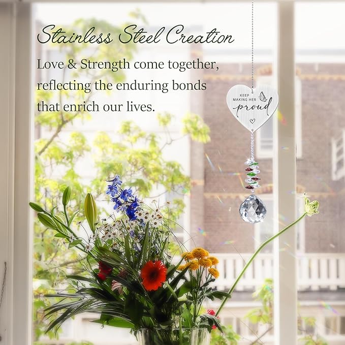 Keep Making Her Proud,Crystal Suncatcher Bereavement Keepsake,Memorial Gift for Loss of Mom,Grandma,Sister,Hanging Crystals Ornament for Window Rainbow Maker Prisms Home Decor Gift