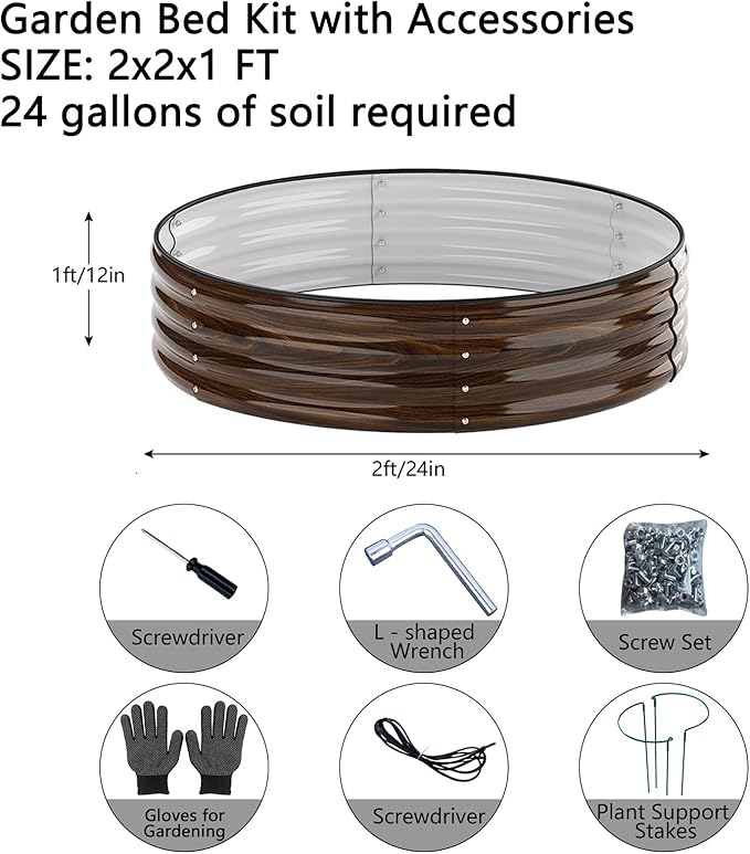 Galvanized Metal Raised Garden Bed Kit for Gardening Outdoor Planter Grow Garden Box Raised Flower Bed Round Galvanized Planter Outdoor 2x2x1FT