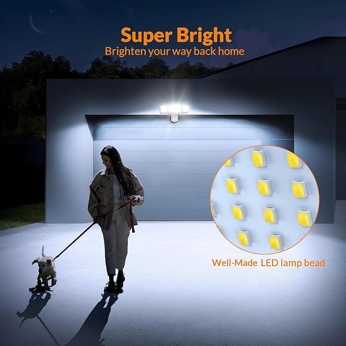 LEPOWER 1600LM LED Solar Security Lights Motion Outdoor, 5500K White Light, IP65 Waterproof Outdoor Flood Solar Light for Yard, Garage（Brown）