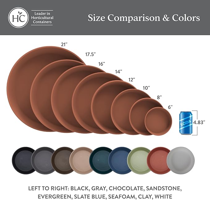 The HC Companies Flower Pot Saucers - Plastic Plant Saucer for Outdoors & Indoors - Traditional Design Plant Pot Trays for Water Drainage - Durable & Stylish Round Plant Tray (21-inch Clay)