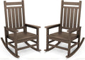 SERWALL Outdoor Rocking Chair Set of 2, HDPE Rocking Chairs for Adult, All Weather Porch Rockers for Lawn Garden, Coffee