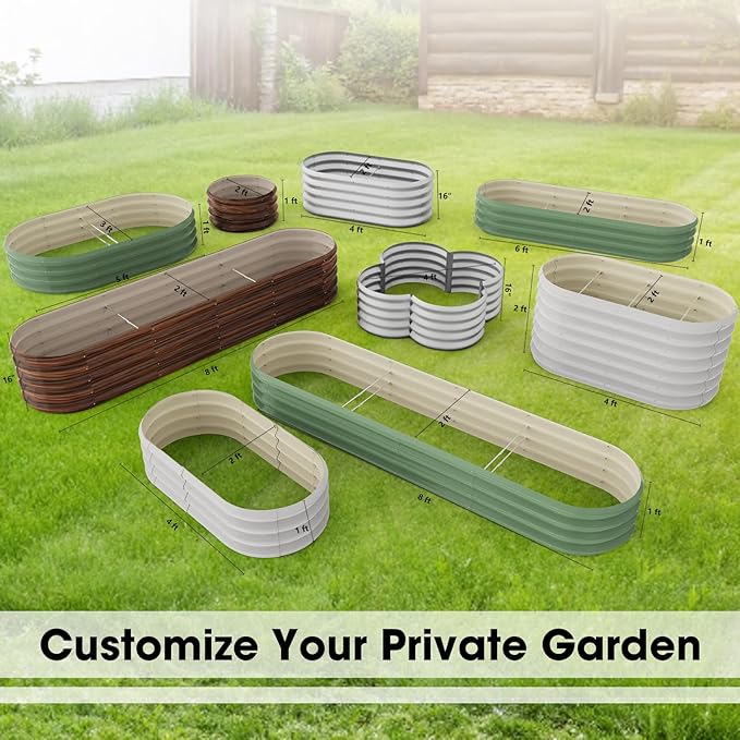 4x2x1ft Oval Galvanized Raised Garden Bed Outdoor 9-in-1 Large Metal Modular Planter Box Raised Beds for Gardening,Vegetables,Fruits,Flowers & Herbs (Brown)