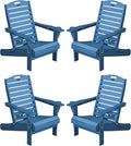 Adirondack Chairs Set of 4, Outdoor Fire Pit Chairs, HDPE All-Weather Adirondack Chairs with Cup Holder, Lawn Chair for Deck, Patio, Garden (NavyBlue)