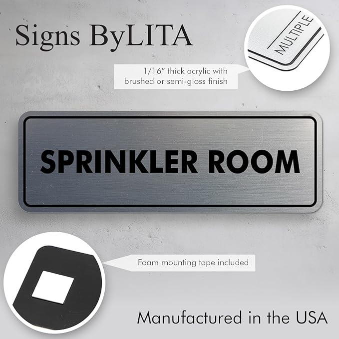 Signs ByLITA Standard Sprinkler Room Sign (Brushed Silver) - Medium
