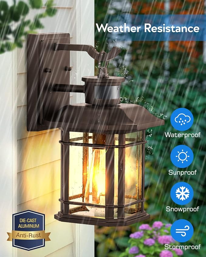 VIANIS Brown Motion Sensor Outdoor Light Fixture, Dusk to Dawn Exterior Lights for House, Waterproof, Anti-Rust Outdoor Sconce Lights for House, Doorway, Garage, Oil Rubbed Bronze