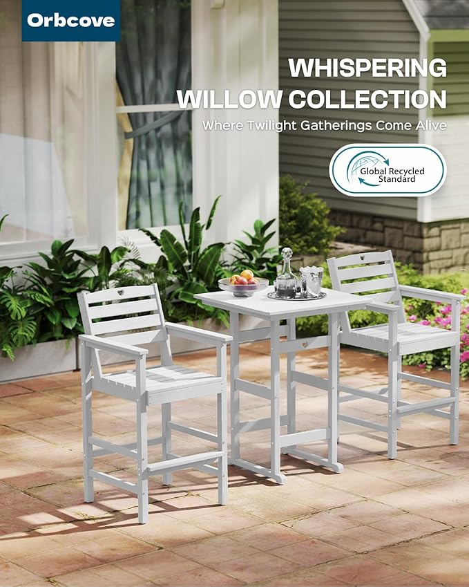 Tall Adirondack Chairs Set of 4, HDPE Wood Balcony Adirondack Chairs Set with Heart Cutout Design, Weather-Resistant Bar Height Furniture for Deck, Porch, Pool (White)