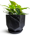 Large Marble Black Plant Pot with Drainage Holes and Saucers, Ceramic Pots for Indoor Outdoor Plants, 7 Inch Premium Hand Glazed Planters for Flower, Garden, Succulent, Nursery, Home Decor