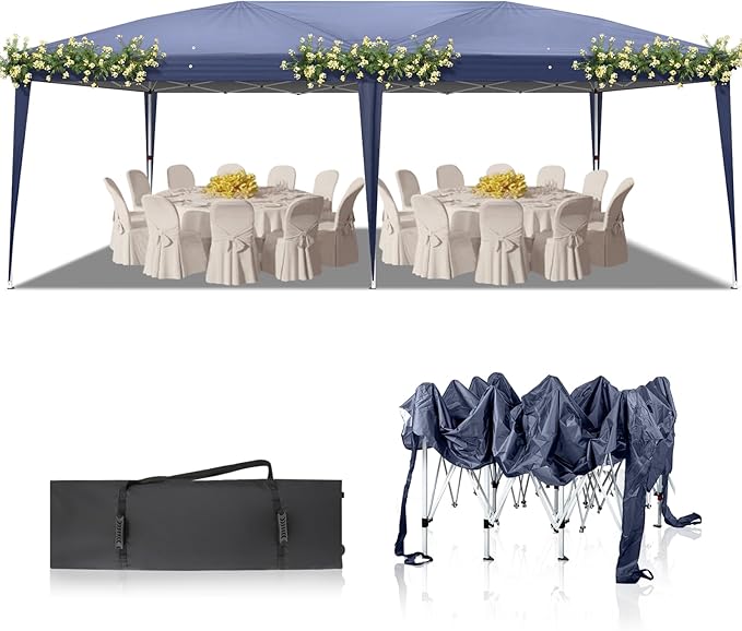 Outvita 10x20ft Pop Up Canopy Tent, Outdoor Instant Shelter Folding Canopy with Carry Bag for Commercial Events, Party, Backyard BBQ, Camping Blue