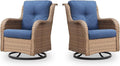 Outdoor Swivel Rocker Patio Chairs - 360 Degree Swivel Glider Seating 350LBS Weight Capacity Wicker Rocking Chairs Set of 2 with Removable Cushion for Porch Balcony Deck, Yellow/Blue