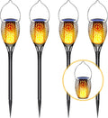 Solar Torch Lights Outdoor, Realistic Flickering Flame Solar Tiki Torches, 3-in-1 Fire Effect Hanging Lanterns with Detachable Hook, Auto On/Off for Garden, Pathway Lighting (4 Pack)
