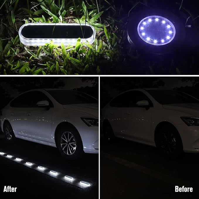 Honalia Solar Driveway Lights Outdoor 6 Pack, Dock Lights Solar Powered Waterproof IP68, Solar Deck Lights Cool White Driveway Markers Concrete Step Lights for Driveway Deck Stairs Marine Dock Runway