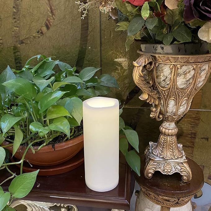 CANDLE CHOICE Waterproof Outdoor Battery Operated Flameless Candles with Remote Timer Large Tall White Plastic Bright Flickering Electric LED Pillars Lantern Patio Garden Decoration 4x10 Inches 2 Pack