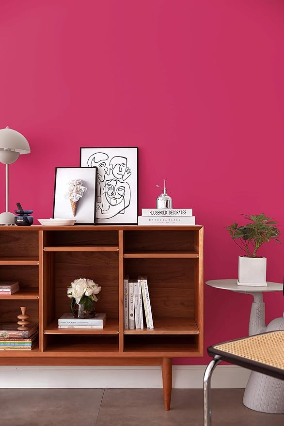 Dimoon 118''x17.7'' Pink Peel and Stick Wallpaper Contact Paper Modern Self Adhesive Wall Paper Removable Renter Friendly Textured Solid Color Shelf Cabinet Vinyl Roll (118''x17.7'',Rose Red)