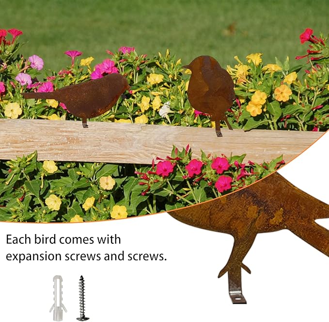 5PCS Metal Bird Silhouette with Rusty, Rusty Birds Decoration, Metal Birds Statues, Lifelike Patina Metal Birds Garden Ornaments Silhouette