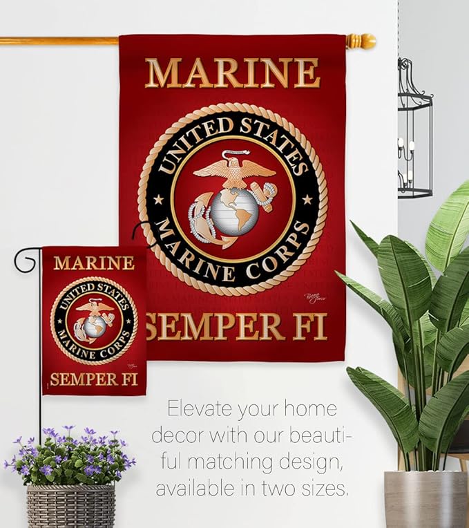 Breeze Decor HS108057-BO-02 Marine Corps Americana Military Decorative Vertical Set, House Flag 28" x 40", Thick Fabric