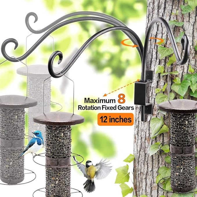 AJART Bird Feeder Hangers Outdoor: 12-Inch Swivel Hanging Plant Bracket for Indoor Wall Mount - Swivel Plant Hook for Flower Basket