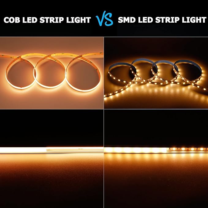 24V COB LED Strip Light Warm White 3000K 5M/16.4ft 2400LEDs Waterproof IP65 Uniform Glow CRI 93+ Flexible LED Tape Lights for DIY Cabinet Bedroom Kitchen Home Decor(No Power Supply)