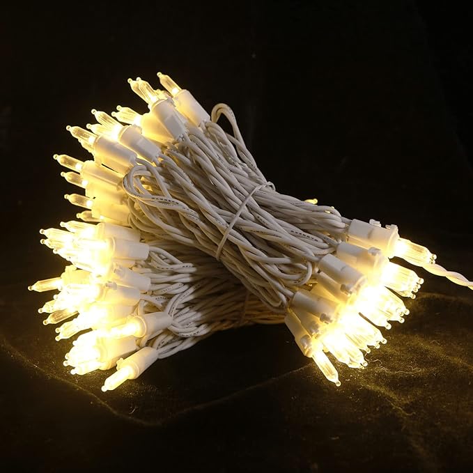 White LED Christmas Lights - 2 Pack 100 Count Warm White Christmas String Lights for Tree, Party, Wedding, Holiday, Indoor and Outdoor Decor, 2 Sets 33 Feet White Wire, UL Certified, Connectable