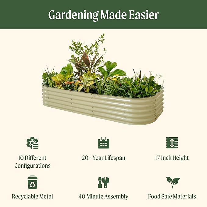 Vego garden Raised Garden Bed Kit, 17" Tall 10 in 1 Modular, Metal Planter Box for Vegetables, Flowers, Herbs, Sunlit Oak