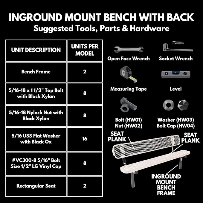 Coated Outdoor Furniture Heavy-Duty Outdoor Bench Thermoplastic Coated, Expanded Metal, Commercial-Grade Seating, Made in America (Inground with Back, 8 Ft, Burgundy)