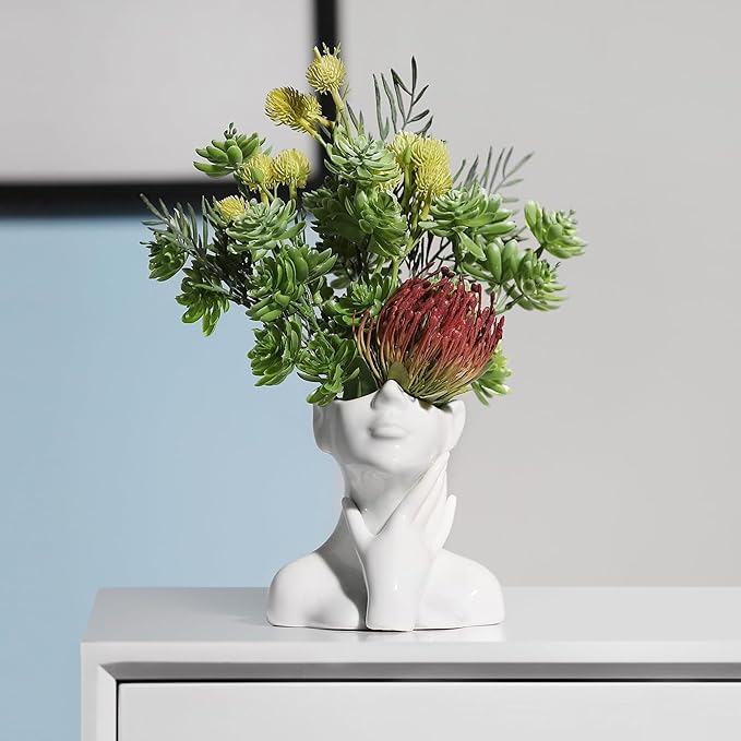 XSMXLNKWL Ceramic Face Vase White Flower Vase for Decor, Female Face Vase Art, Modern Decorative Vase Centerpiece for Table, Shelf, Living Room, Office, Bedroom, Small