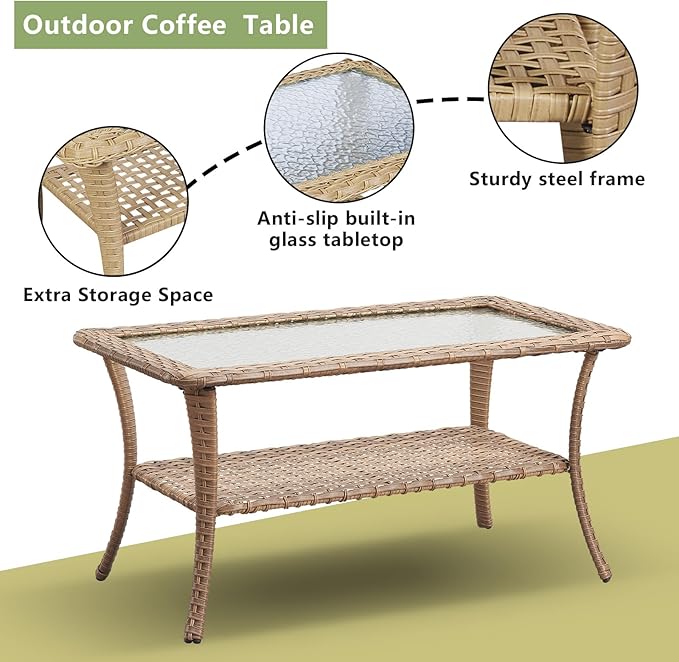 Outdoor Wicker Patio Furniture Set - 6 Piece Rattan Patio Conversation Set with 2 Rocking Swivel Chairs,2 Ottomans,1 Loveseat and 1 Coffee Table for Porch Deck Backyard Garden(Yellow/Red)