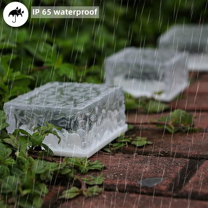 4Pack Solar Brick Lights,4.3 * 4.3in Outdoor Solar Lights,Pavers Lights,Solar Pathway Lights Outdoor Waterproof for Garden Courtyard Pathway, Ice Rock Cube Lights