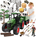 Farm Animal Tractor Toys Playset-16.5 Inches Tractor with Trailer Fence,Farmer,Tree,Cow,Farm Toy Set for Boys Girls Kids Toddlers Age 3-7 Years Old