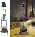 47.2'' Outdoor Metal Solar Floor Lamps with 2 Plant Stand Dragonfly Solar Lights Plant Stand Waterproof Solar Powered Outdoor Lantern Garden Decorative Light for Pathway Patio Porch Deck Yard