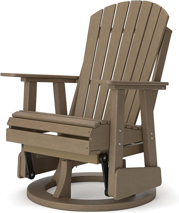 Signature Design by Ashley Hyland Wave Casual Weather Resistant HDPE Outdoor Swivel Glider Chair, Light Brown