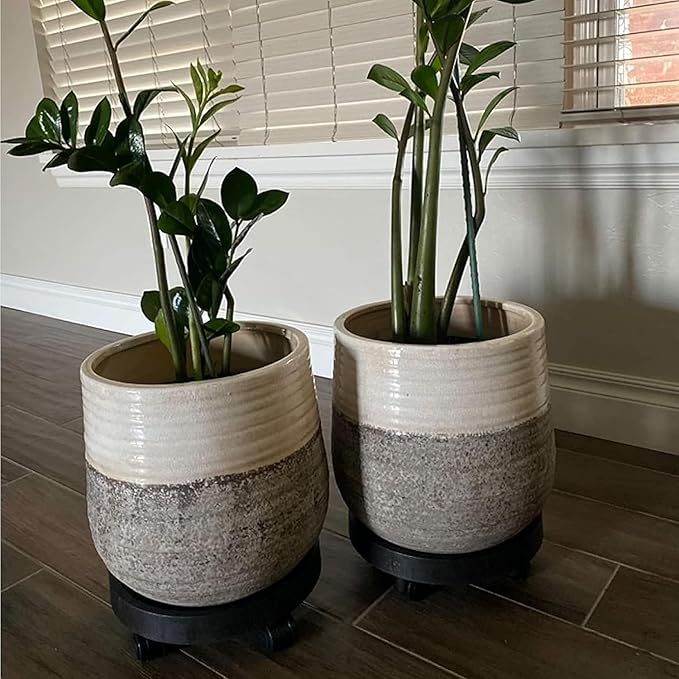 WanderingDonkey 2 Pack of 14 Inch Heavy Duty Plant Caddy with Wheels,Rolling Plant Stand Pot Trolley, Potted Flower Mover Dolly with Casters Round Coaster for Indoor Outdoor, Brown
