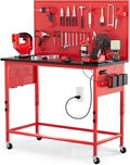 47" Heavy Duty Adjustable Workbench with Power Outlets, Pegboard & Locking Wheels - 2100LB Capacity Garage Work Table, Compatible with Milwaukee Battery, Reinforced Steel Frame for Workshop & Home Use