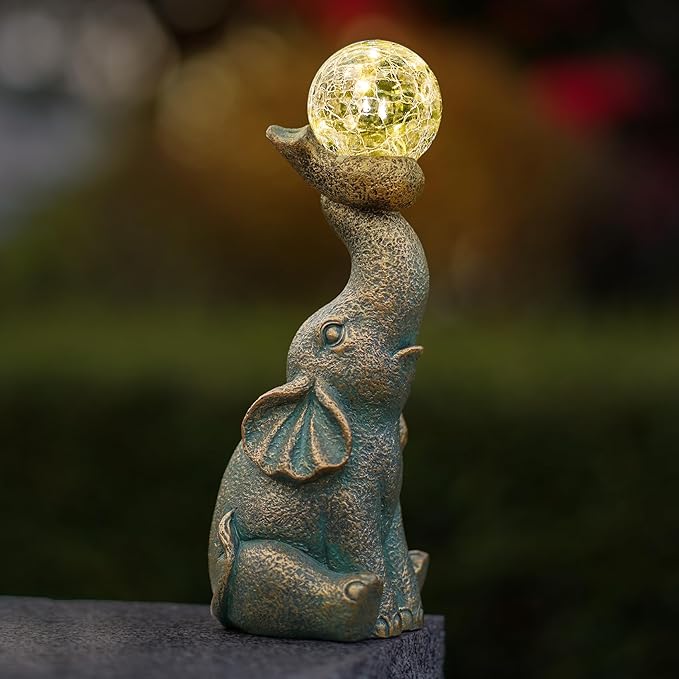 MININOVA Solar Elephant Garden Decor Statues & Sculptures for Outside, Outdoor Figurine Lights for Patio, Yard, Balcony, Unique Housewarming Ornament