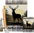 Welcome Deer Garden House Flags Kit Animals Wildlife Outdoor Bear Wolf Pet Nature Farm Animal Creature Small Decorative Gift Yard Banner Double-Sided Made In USA 28 X 40