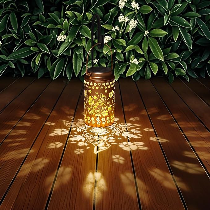 2 Pack Cardinal Solar Lanterns Outdoor Waterproof, Metal Hanging Lights Decorations for Garden Yard Lawn Patio, Cardinal Gifts for Women Mom Grandma Gardener for Mother'Day Christmas