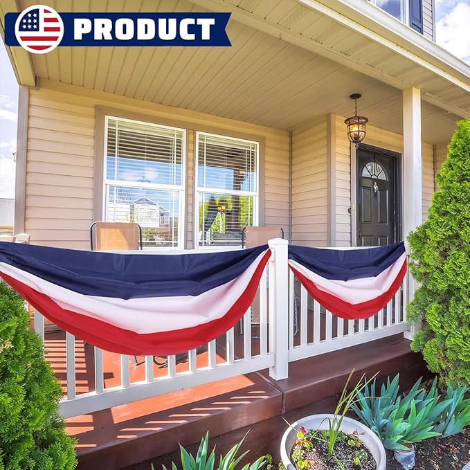 4Pack American Bunting Flag 2" x 20Ft Red, White & Blue Stripe Banner USA Patriotic Bunting Flags 4th of July Decoration for Outside Porch