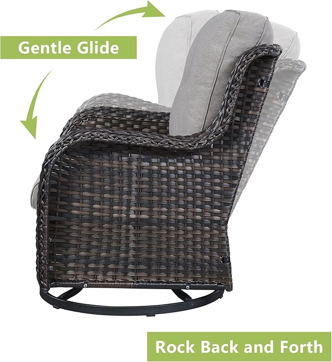 Outdoor Wicker Patio Furniture Set - 6 Piece Rattan Patio Conversation Set with 2 Rocking Swivel Chairs,2 Ottomans,1 Loveseat and 1 Coffee Table for Porch Deck Backyard Garden(Brown/Grey)