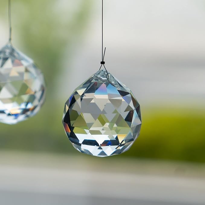 Crystalsuncatcher 10pcs Crystal Glass Ball Chandelier Prisms Pendants Parts Rainbow Crystal Suncatcher DIY Parts (20mm,Clear)