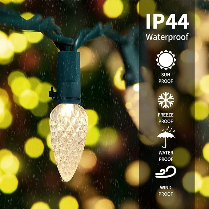 2PC C6 Led Christmas String Lights, 60 Led 20FT Battery Operated Strawberry Lights, Waterproof 8 Lighting Modes Fairy Lights for Indoor Outdoor Patio Garden Party X-mas Decoration(Warm White)