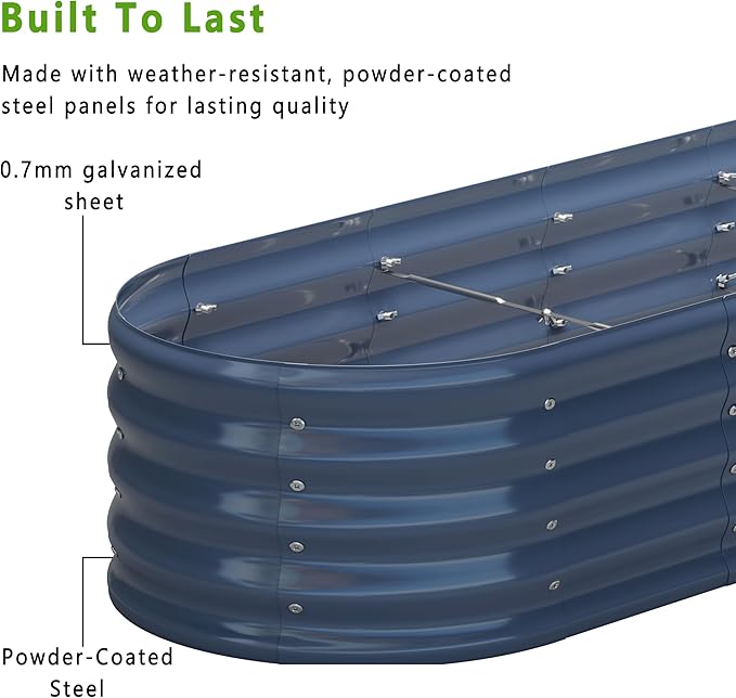 KFN 4x1.8x1FT Galvanized Raised Garden Bed,Raised Garden Bed Kit-Oval Metal Vegetable Box,Large Planter Flower Boxes Outdoor,Planting for Vegetables,Flower,Herb,Grey,0.7mm
