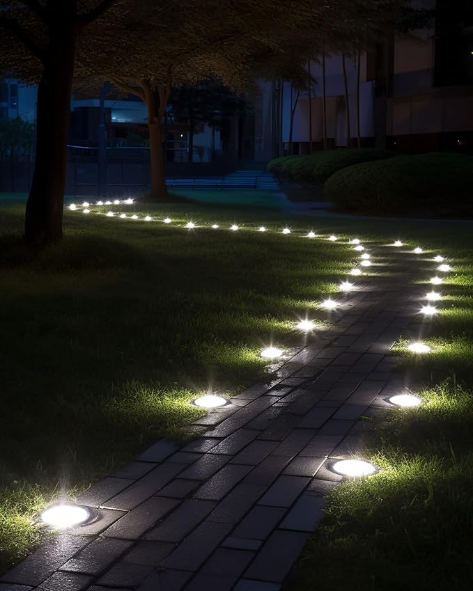 Biling Solar Ground Lights Outdoor 8 Packs, Bright 12 LEDs Solar Lights Outdoor Waterproof, Flat Landscape Lights Solar Powered for Yard Walkway Garden Driveway (White)