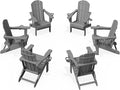 KINGYES Folding Adirondack Chair Set of 6, Dual Cup Holders & All-Weather HDPE, Wood-Like Patio Chair for Backyard, Camping, Pool & Fire Pit, Grey