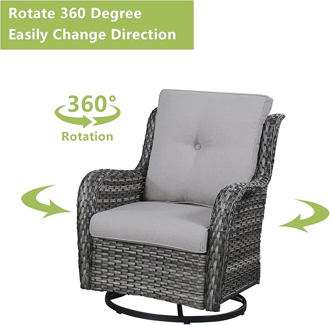 Outdoor Patio Swivel Rocker Chairs - 3 Piece Patio Bistro Set,Wicker Patio Furniture Set with 2 Swivel Rocking Chairs and 1 Glass Top Side Table for Deck Porch Garden,Mixed Grey/Beige