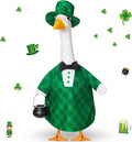 St Patrick's Green Plaid Goose Outfit Lawn Porch Goose Clothes 23 Inch St Patricks Day Outdoor Patio Yard Lawn Art Decoration