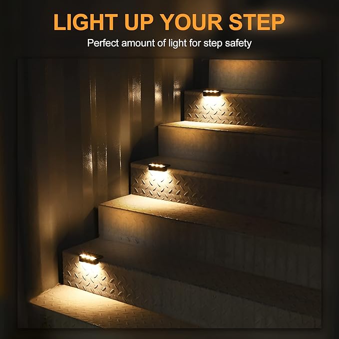 SOLPEX Solar Fence Lights, 6 LEDs Solar Lights Outdoor Waterproof Solar Powered for Deck, Stair, Front Porch, Balcony, Walkway, Garden, Yard, Patio, Pool Decor, IP65 Waterproof (4 Pack, Warm White)