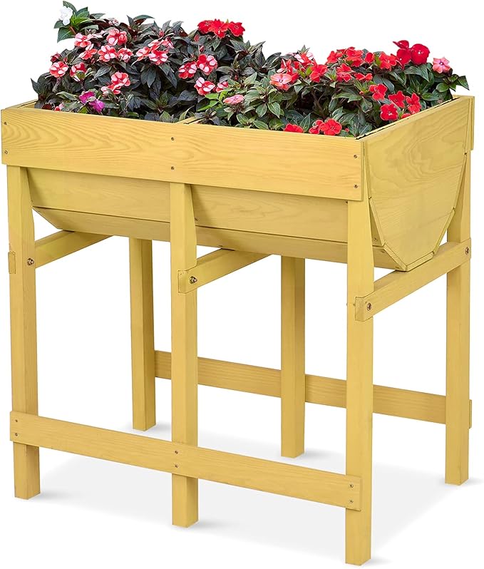 Giantex Raised Garden Bed, Elevated Wood Planter Stand, Garden Grow Box Kit W/Legs for Vegetable, Flower, Herb - Outdoor Planter W/Shelf for Garden, Patio, Backyard - Natural