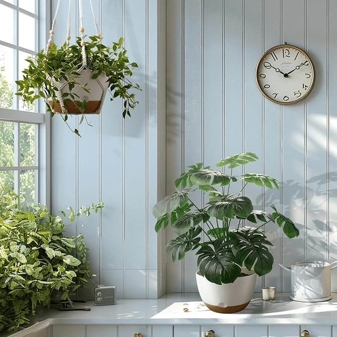 10 Inch Hanging Planters for Indoor Plants,Set of 2 Hanging Pots for Plants with Self-Watering, Outdoor Hanging Plant Pot with Drainage and 2 Kinds of Hanging Baskets Hangers for Home Decor and Garden