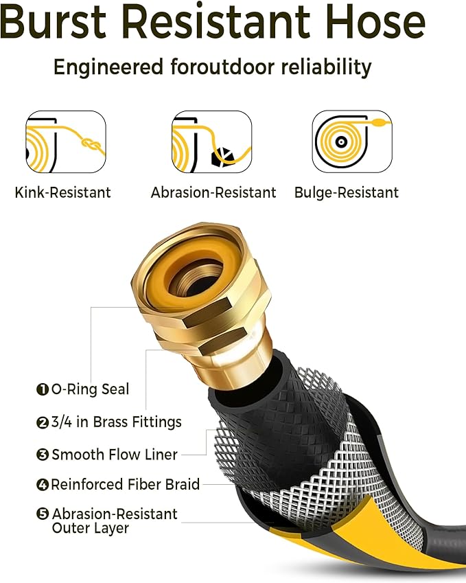 Retractable Garden Hose Reel 1/2 in x 130 ft, 2025 Upgraded Dual Ratchet Lock UV & Freeze Protection Brass Seal Slow Retraction Anti-Tangle Hose 180°Swivel Reinforced Scaffold Wall Mount